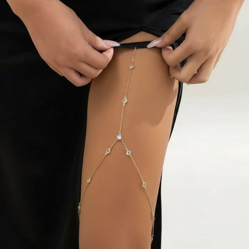 Boho Beach Hut Body Jewelry, Leg Jewelry, Thigh Jewelry, Beach Jewelry Multilayer Rhinestone Leg Chain Silver / One Size