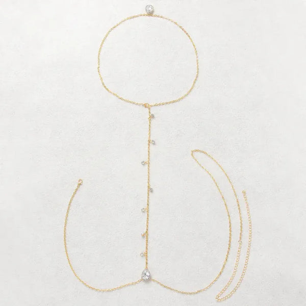 Boho Beach Hut Body Jewelry, Necklace Cross Bra Chain, Body Chain Gold Rhinestone Tassel Body Chain Gold / One Size