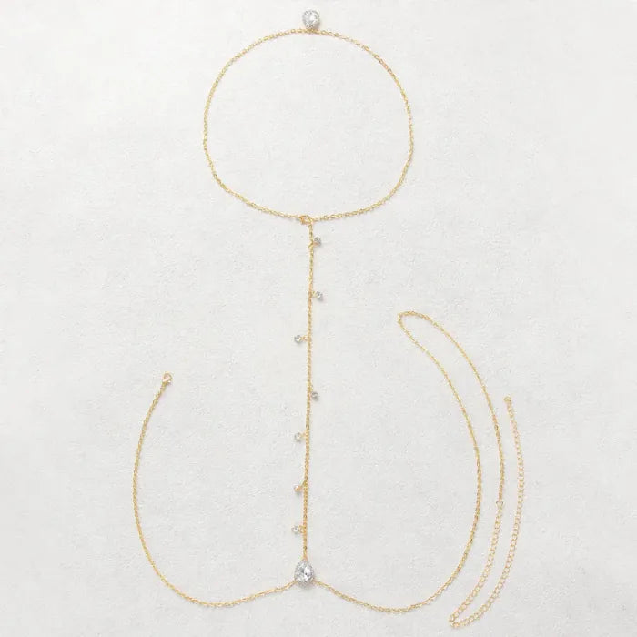 Boho Beach Hut Body Jewelry, Necklace Cross Bra Chain, Body Chain Gold Rhinestone Tassel Body Chain Gold / One Size
