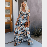 Boho Beach Hut Boho Dress, Beach Dress, Summer Dress, Maxi Dress, Chic Dress, Long Dress, Below knee dress, red dress, burgundy dress, blue dress, plus size dress, floral dress, strapless dress, sleeveless dress Boho Off Shoulder Colorful Floral Maxi Dress Dark Blue / S