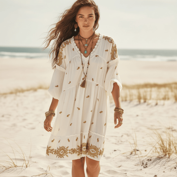 green emerald velvet dress Boho Vintage Midi Dress – Embroidered Cotton Linen V-Neck Dress – Boho  Beach Hut