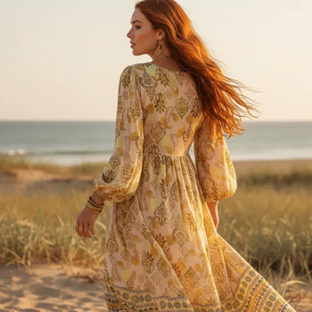 Boho Beach Hut Boho Floral Lace Up Maxi Dress