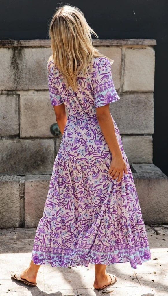 Boho Beach Hut Boho Inspired Purple Floral Maxi Dress