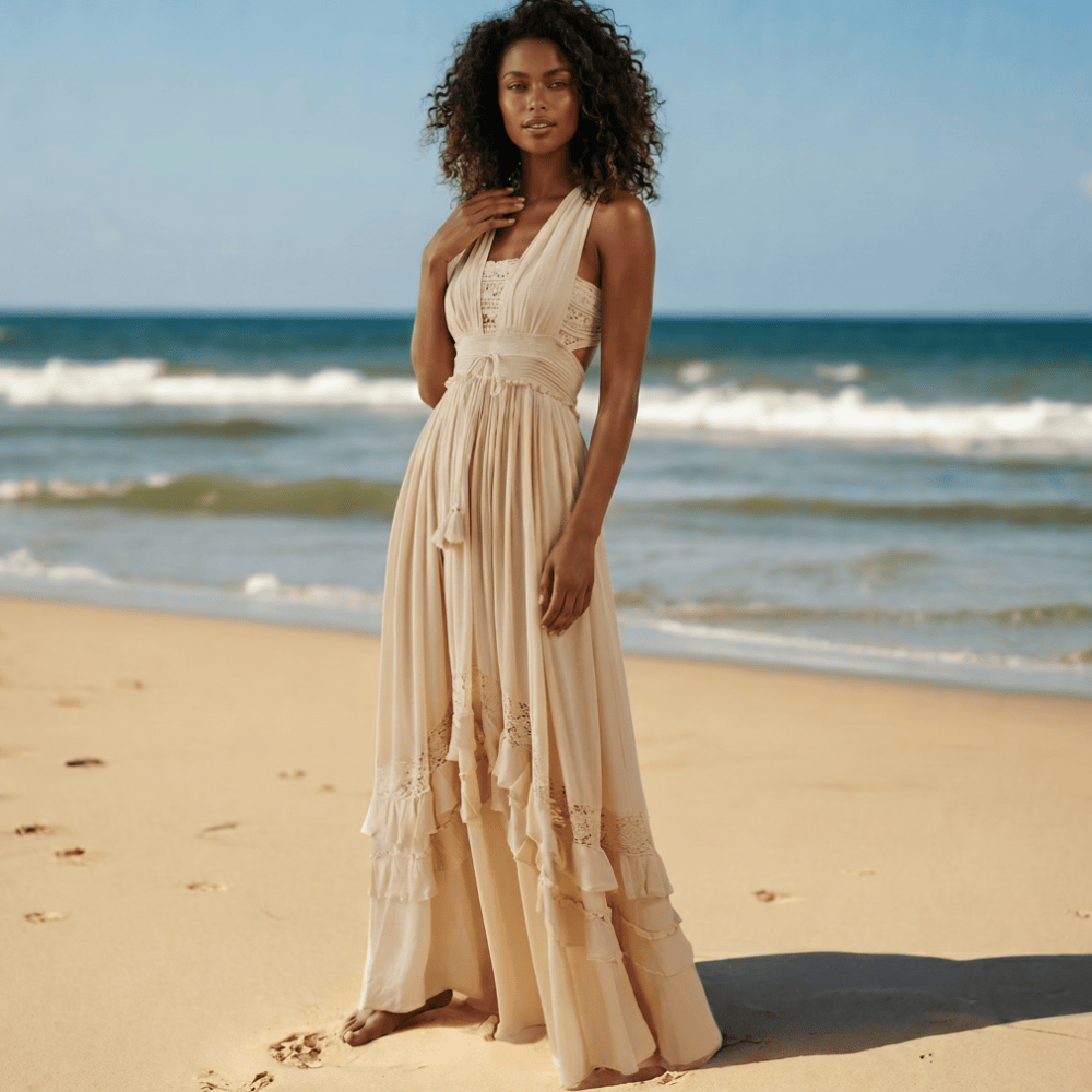Boho Beach Hut Boho Maxi Dress, Beach Dress, Summer Dress, Maxi Dress, Long Dress Boho Summer Beach Maxi Dress Beige / S