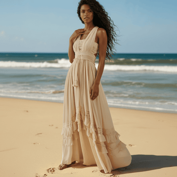 Boho Beach Hut Boho Maxi Dress, Beach Dress, Summer Dress, Maxi Dress, Long Dress Boho Summer Beach Maxi Dress Beige / S