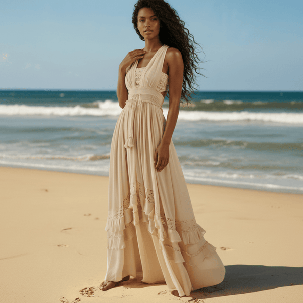 Boho Beach Hut Boho Maxi Dress, Beach Dress, Summer Dress, Maxi Dress, Long Dress Boho Summer Beach Maxi Dress Beige / S