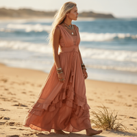 Boho Beach Hut Boho Maxi Dress, Beach Dress, Summer Dress, Maxi Dress, Long Dress Boho Summer Beach Maxi Dress Coral / S