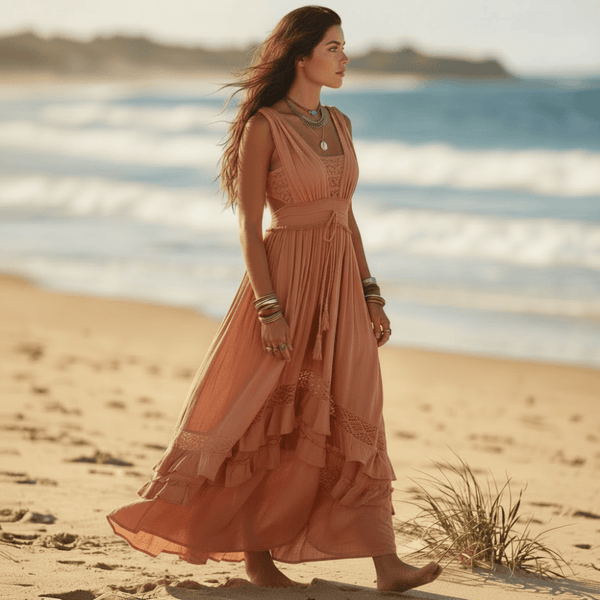 Boho Beach Hut Boho Maxi Dress, Beach Dress, Summer Dress, Maxi Dress, Long Dress Boho Summer Beach Maxi Dress Coral / S