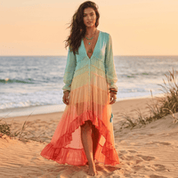 Boho Beach Hut Boho Maxi Dress, Summer Dress, Maxi Dress, Long Dress Bohemian Rainbow Tiered Maxi Dress Rainbow / S