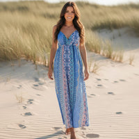 Boho Beach Hut Boho Maxi Dress, Summer Dress, Maxi Dress, Sundress, Long Dress Boho Floral Backless Maxi Dress Blue / S