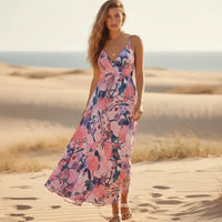 Boho Beach Hut Boho Maxi Dress, Summer Dress, Maxi Dress, Sundress, Long Dress Boho Floral Maxi Dress Pink / S