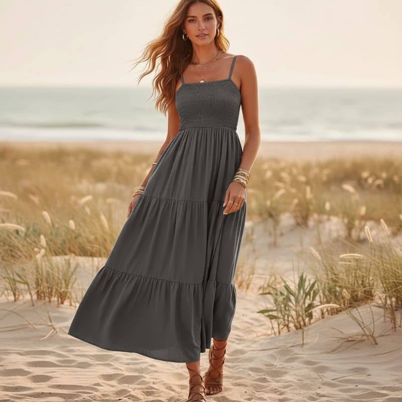 Maxi Dress Dark Blue A-Line Sleeveless Spaghetti Strap