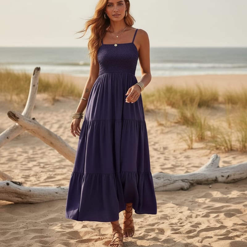 Boho Beach Hut Boho Maxi Dress, Summer Dress, Maxi Dress, Sundress, Long Dress Sleeveless Spaghetti Strap Casual Long Dress Dark Purple / S