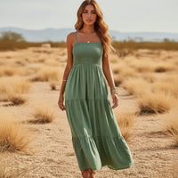Boho Beach Hut Boho Maxi Dress, Summer Dress, Maxi Dress, Sundress, Long Dress Sleeveless Spaghetti Strap Casual Long Dress Green / S