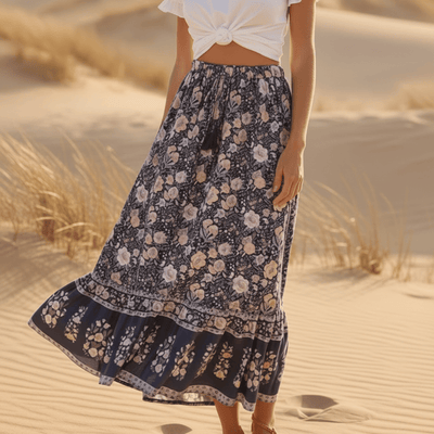 Boho Beach Hut Boho Skirt, Maxi Skirt Boho Blue Floral Maxi Skirt Blue / S