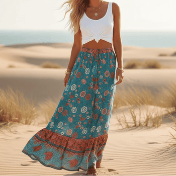 Boho Beach Hut Boho Skirt, Maxi Skirt Boho Chic Floral Maxi Skirt Blue / S