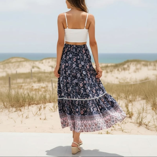 Boho Beach Hut Boho Skirt, Maxi Skirt, Flowy Maxi Skirt Boho High Waist Floral Print Maxi Skirt