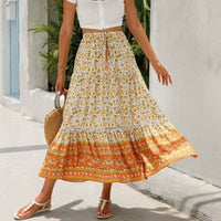Boho Beach Hut Boho Skirt, Maxi Skirt, Flowy Maxi Skirt Boho High Waist Floral Print Maxi Skirt Orange / S