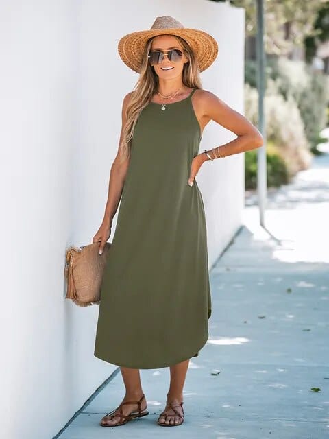 Boho Dress for Womens Summer Dresses Casual Crewneck Solid Color Dress  Beach Vacation Sundresses Flowy Swing Dress Outlet Deals Overstock Clearance  Oferta Relampago #33 