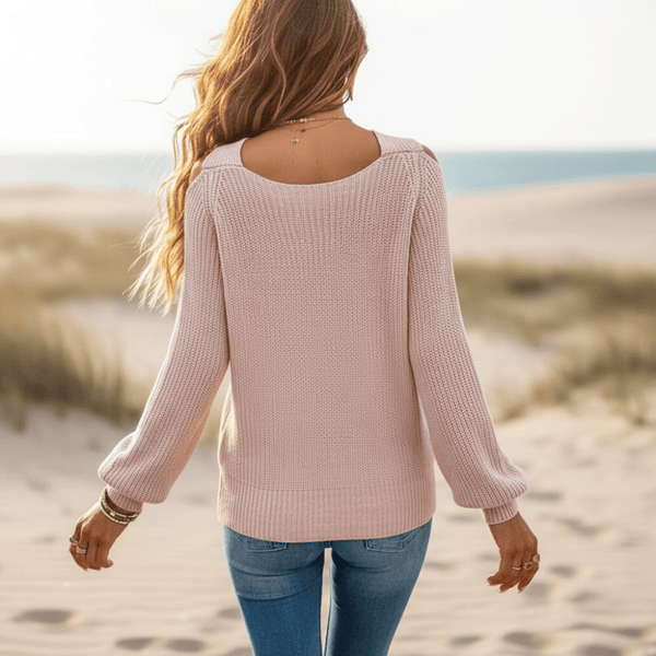 Boho Beach Hut Boho Sweater, Off Shoulder Sweater, Pink Sweater Chic Open Shoulder Knit Sweater