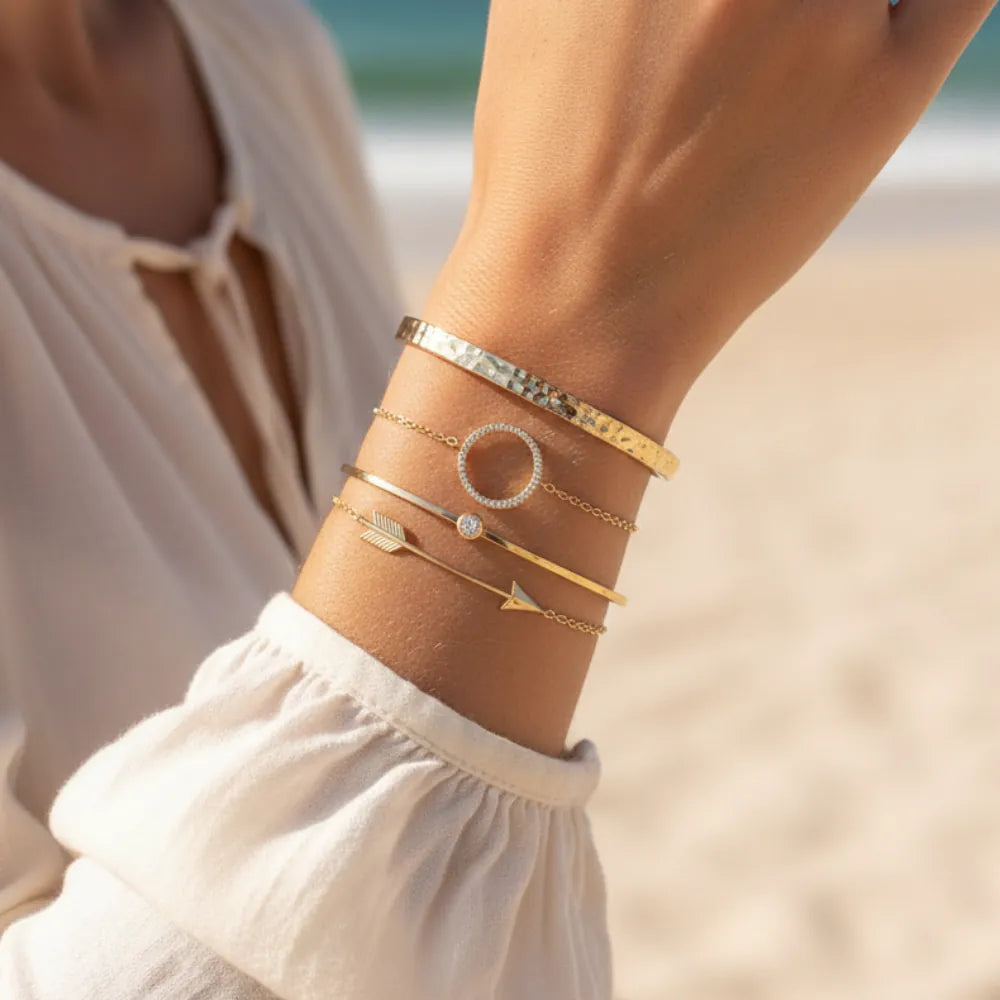 Boho Beach Hut Bracelets 4pc Boho Chic Crystal Bracelet Set Gold Arrow / One Size