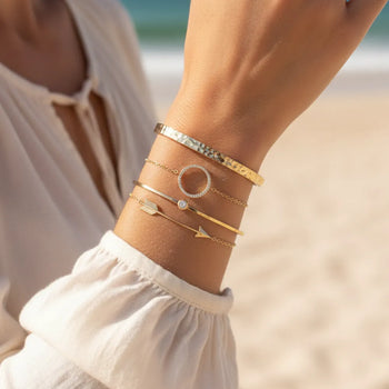 Boho Beach Hut Bracelets 4pc Boho Chic Crystal Bracelet Set Gold Arrow / One Size