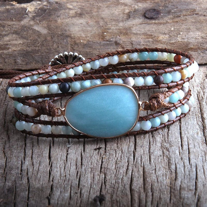 Boho Beach Hut Bracelets Blue / One Size Boho Beaded Stone Wrap Bracelet