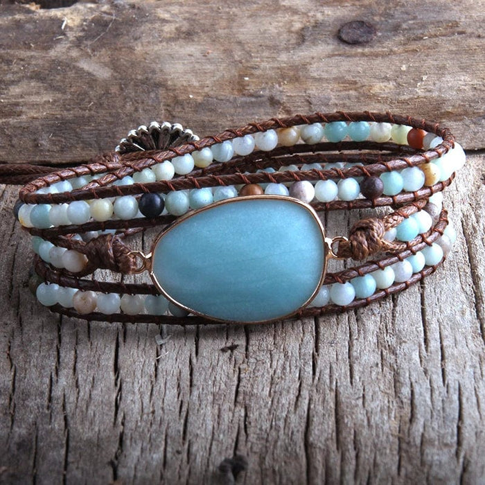 Boho Beach Hut Bracelets Boho Beaded Stone Wrap Bracelet Blue / One Size