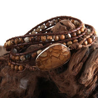 Boho Beach Hut Bracelets Boho Beaded Stone Wrap Bracelet Brown / One Size