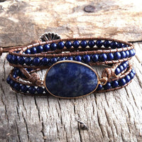 Boho Beach Hut Bracelets Boho Beaded Stone Wrap Bracelet Dark Blue / One Size