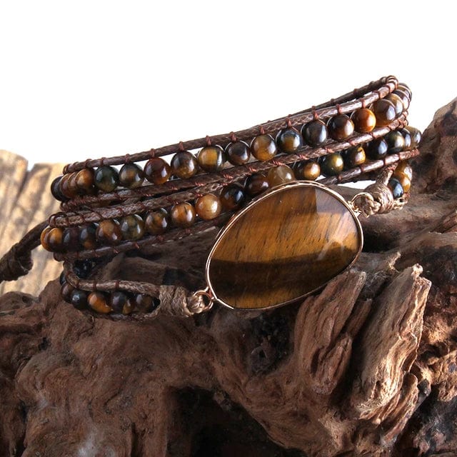 Boho Beach Hut Bracelets Boho Beaded Stone Wrap Bracelet Dark Brown / One Size