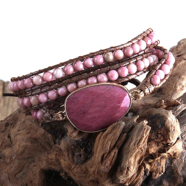 Boho Beach Hut Bracelets Boho Beaded Stone Wrap Bracelet Dark Pink / One Size