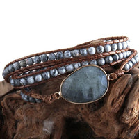 Boho Beach Hut Bracelets Boho Beaded Stone Wrap Bracelet Gray / One Size