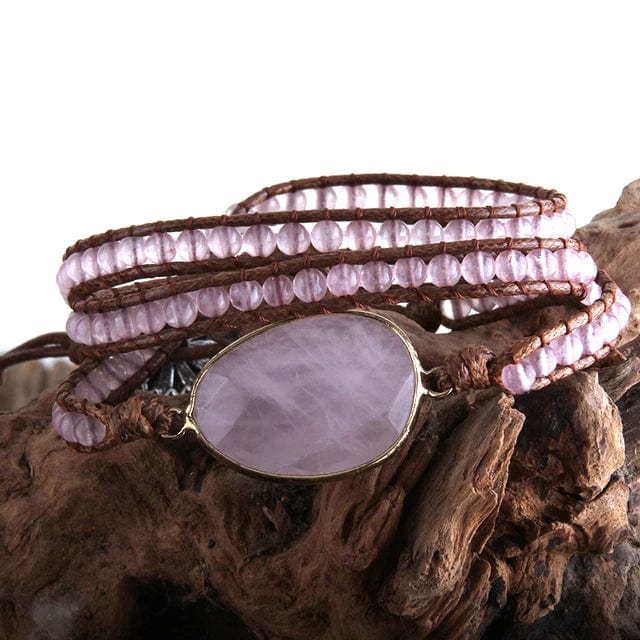 Boho Beach Hut Bracelets Boho Beaded Stone Wrap Bracelet Pink / One Size