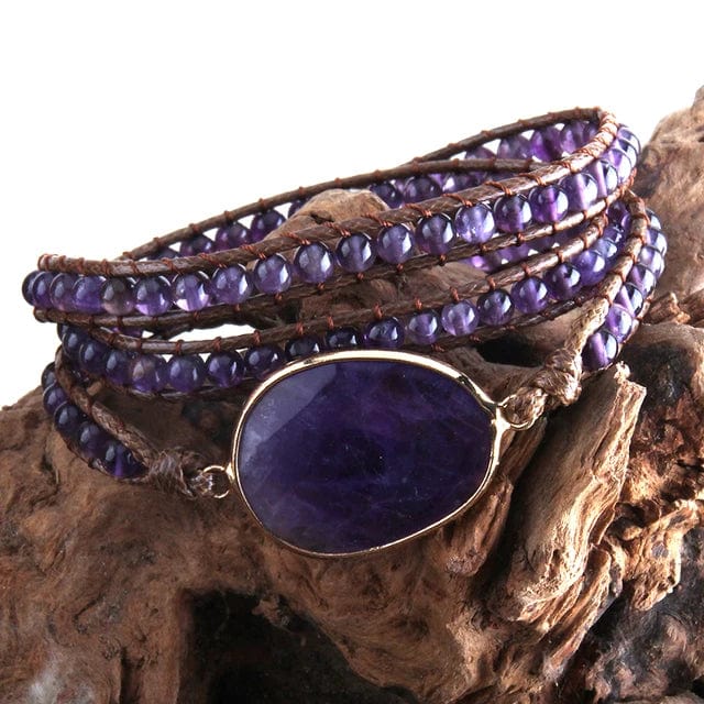 Boho Beach Hut Bracelets Boho Beaded Stone Wrap Bracelet Purple / One Size