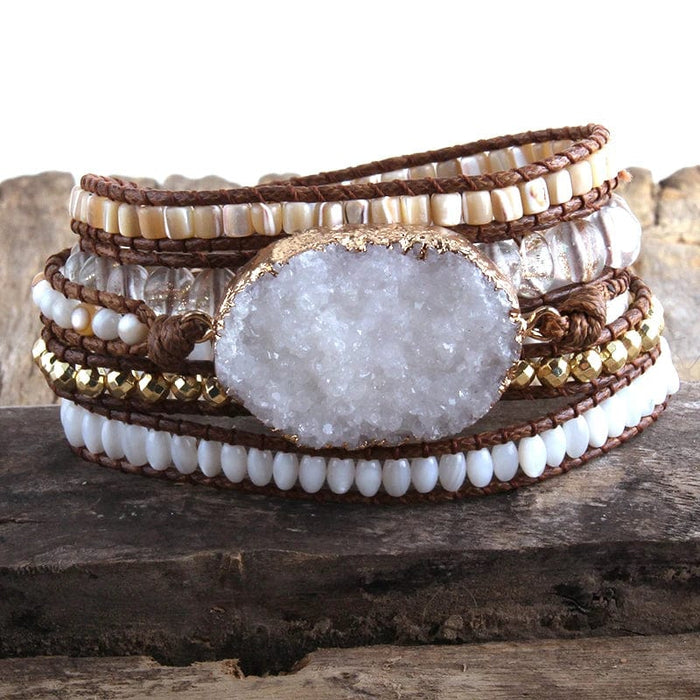 Boho Beach Hut Bracelets Boho Stone Beads Wrap Bracelet White / One Size