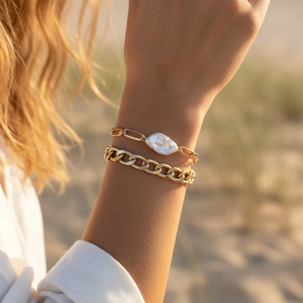 Boho Beach Hut Bracelets Boho White Stone Chain Bracelet Set