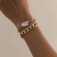 Boho Beach Hut Bracelets Boho White Stone Chain Bracelet Set Gold / One Size