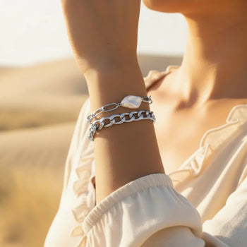 Boho Beach Hut Bracelets Boho White Stone Chain Bracelet Set Gold / One Size