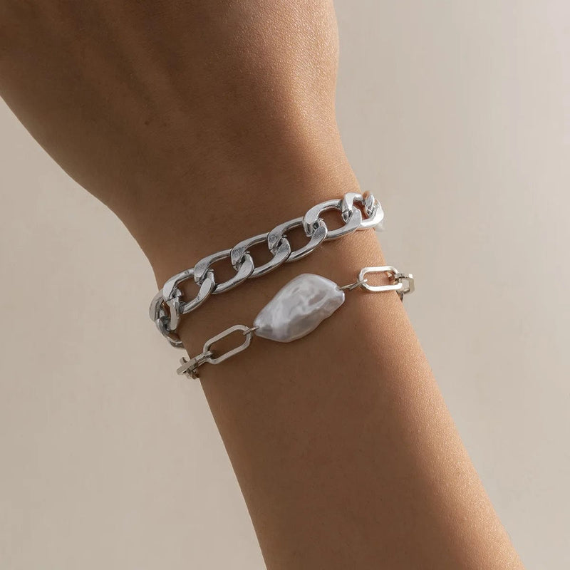 Boho Beach Hut Bracelets Boho White Stone Chain Bracelet Set Silver / One Size