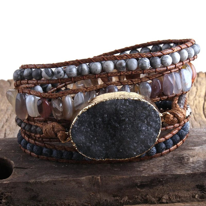 Boho Beach Hut Bracelets Dark Gray / One Size Boho Stone Beads Wrap Bracelet