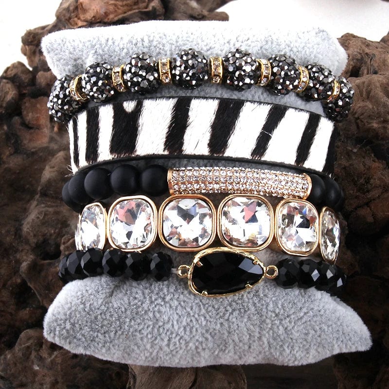 Boho Beach Hut Bracelets Leopard Print Multilayer Bracelet Set Black / One Size