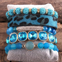 Boho Beach Hut Bracelets Leopard Print Multilayer Bracelet Set Blue / One Size