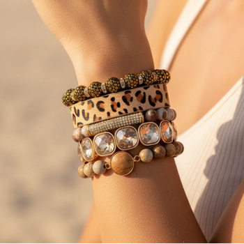 Boho Beach Hut Bracelets Leopard Print Multilayer Bracelet Set Brown / One Size