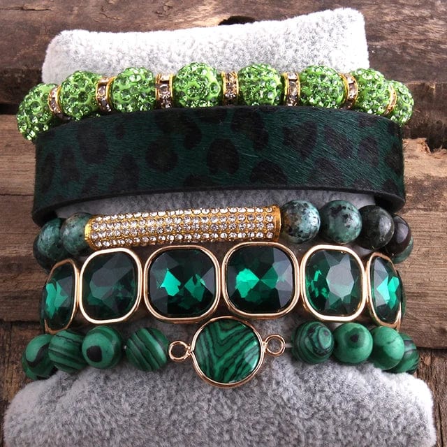 Boho Beach Hut Bracelets Leopard Print Multilayer Bracelet Set Green / One Size