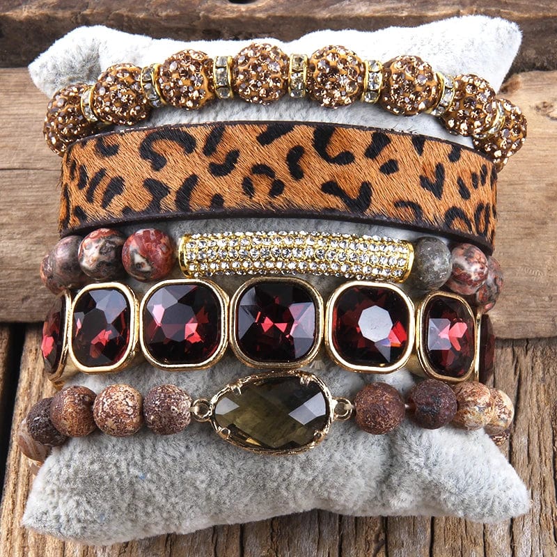 Boho Beach Hut Bracelets Leopard Print Multilayer Bracelet Set Red / One Size