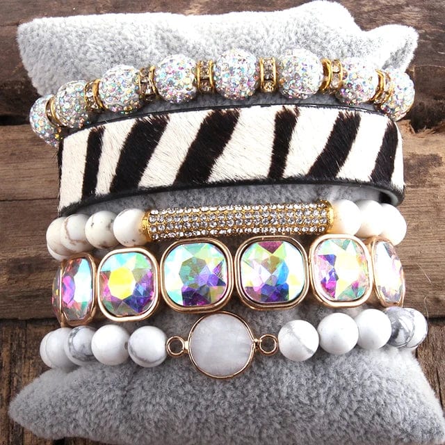 Boho Beach Hut Bracelets Leopard Print Multilayer Bracelet Set White / One Size