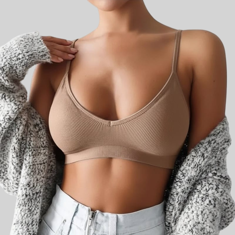 Boho Beach Hut Camis, Bras, Bralette, Crops Top Ribbed Knit Bustier Bralette Top Brown / One Size
