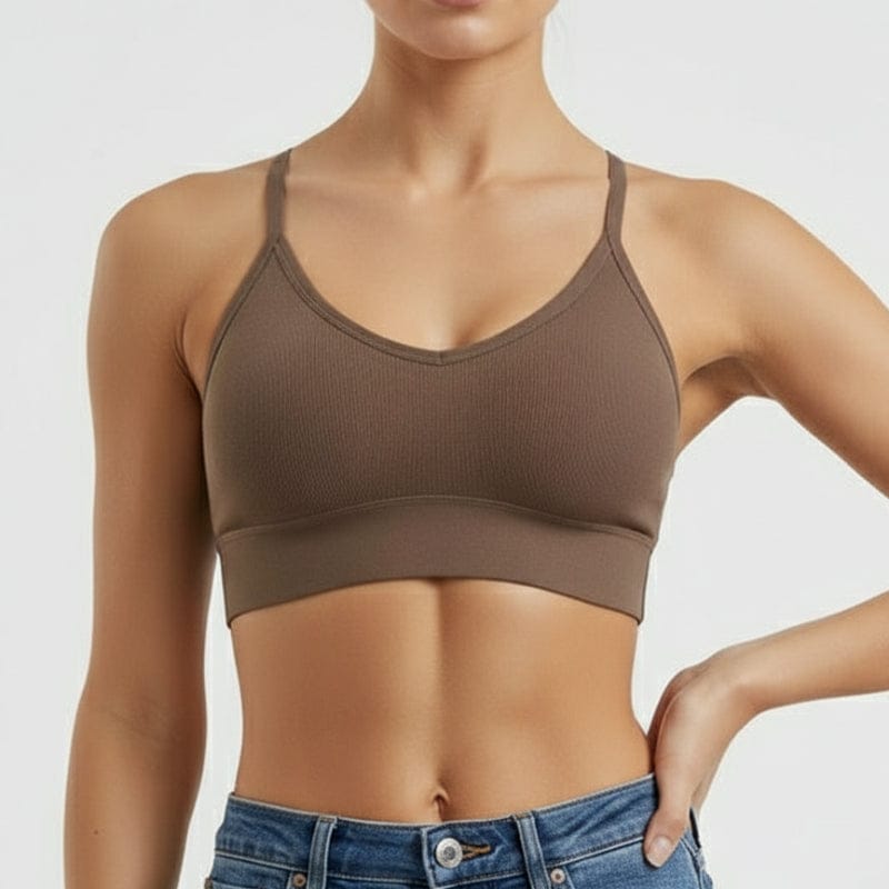 Boho Beach Hut Camis, Bras, Bralette, Crops Top Ribbed Knit Bustier Bralette Top Dark Brown / One Size