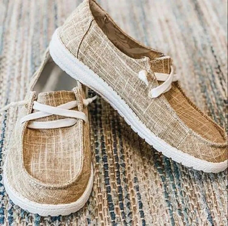 Boho Beach Hut Canvas Shoes, Slip On Shoes Slip On Canvas Shoes Khaki / 5